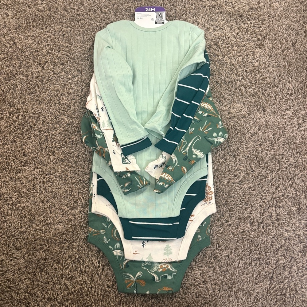 Green Dinosaur Print Kids Bodysuit - Picture 2 of 3